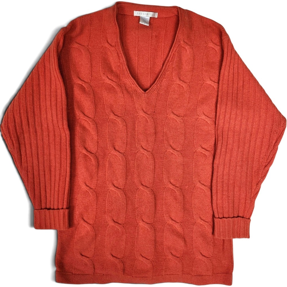 Vintage Lambswool Angora Cable Knit Sweater Rust V Neck Chunky Fall Small
